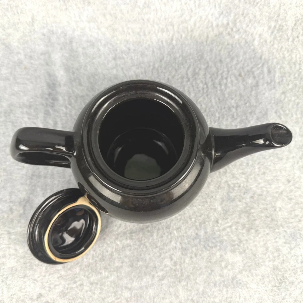 Old Amsterdam Porcelain Works 2 cup Teapot Black Glossy Ceramic Tea Pot Modern